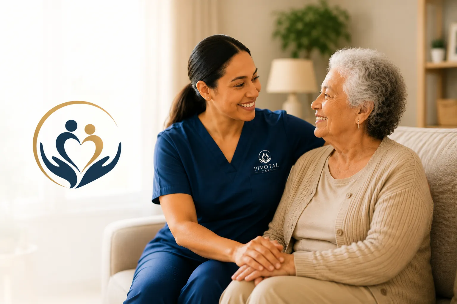 A Pivotal Care carer in a relaxed consultation with a client at home, discussing their personalised care plan