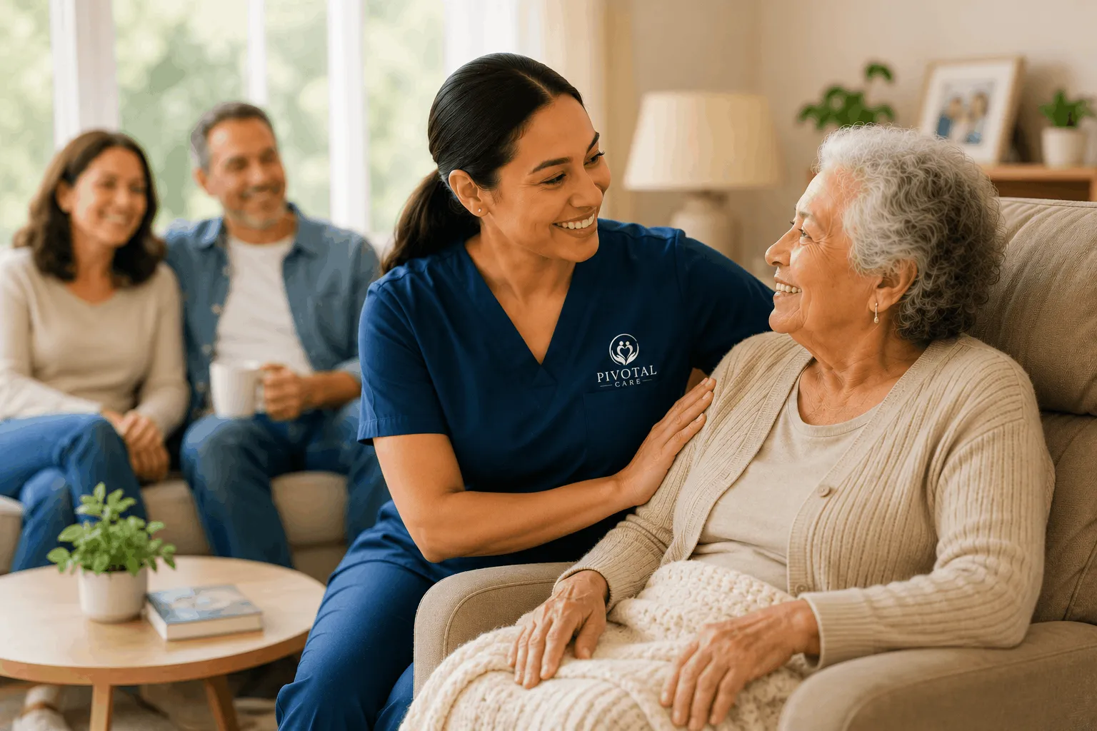 A family carer resting peacefully while their loved one is supported